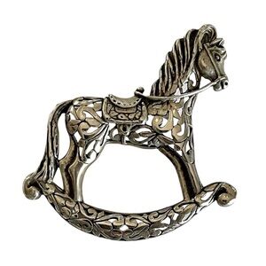 Vintage Signed Jezlaine 925 Sterling Silver Handmade Rocking Horse Brooch